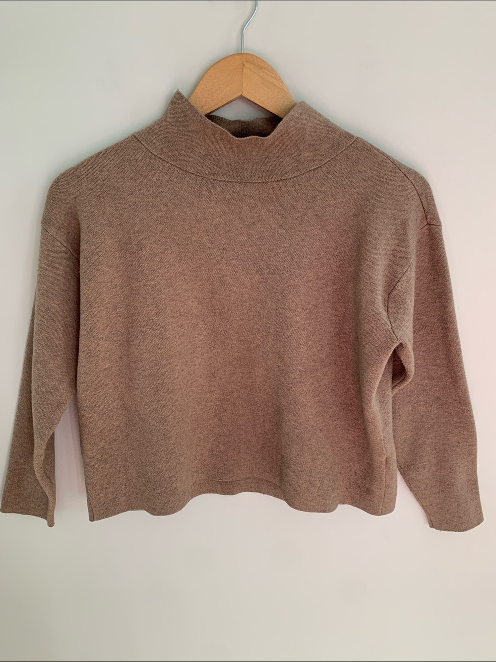 Quince Eco Knit Milano Stitch Mock Neck Pullover Sweater Tan Size XS